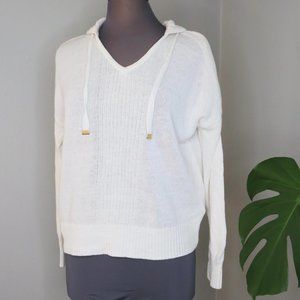 SIGRID OLSEN Large Woman's HOODED WHITE Casual Sweater